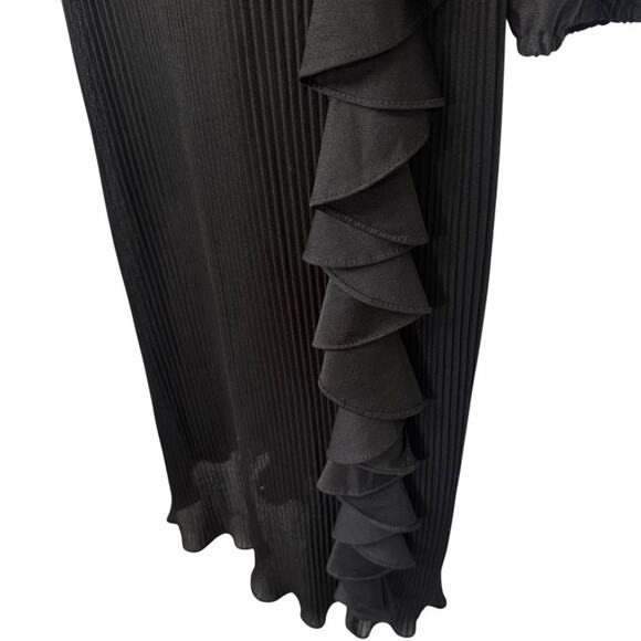 Lady Blair Pleated Ruffle Vintage USA Made Midi High Neck Sheer Chiffon Dress 14 - Picture 8 of 16
